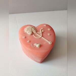 Vintage Pink Heart Trinket Box With Children's Toy Designs On Lid Incolay Style